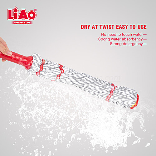 Liao Microfibre Twist Wet Mop With 4.4 Feet Steel Stick - Red & White, 1 pc