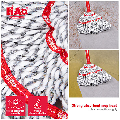 Liao Microfibre Twist Wet Mop With 4.4 Feet Steel Stick - Red & White, 1 pc