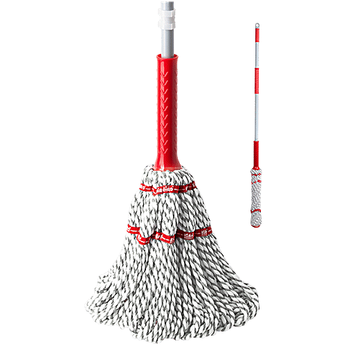 Liao Microfibre Twist Wet Mop With 4.4 Feet Steel Stick - Red & White, 1 pc
