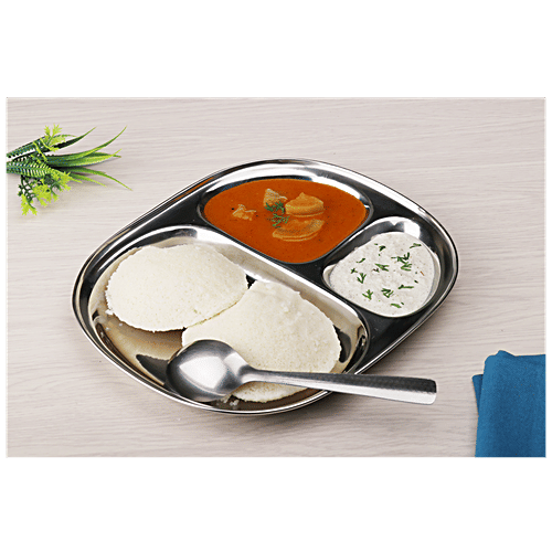 BB Home Steel Pav Bhaji/Idli Plate - Oval Shape, 2 pcs  