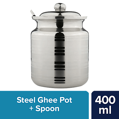 bb home Ghee Pot - Stainless Steel, High-Quality, Durable, Silver, 400 ml (1 pc) 