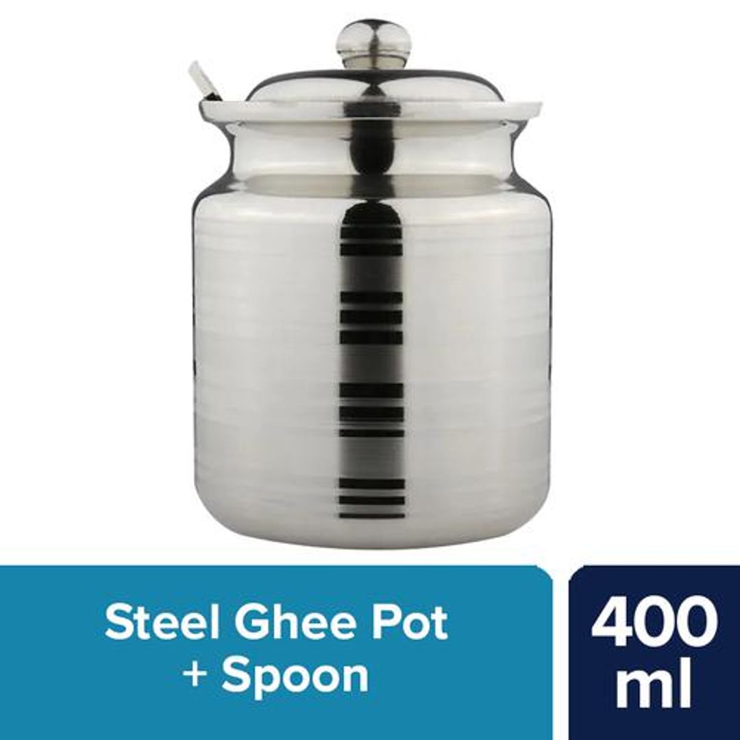 BB Home Ghee Pot - Stainless Steel, High-Quality, Durable, Silver, 400 ml (1 pc)