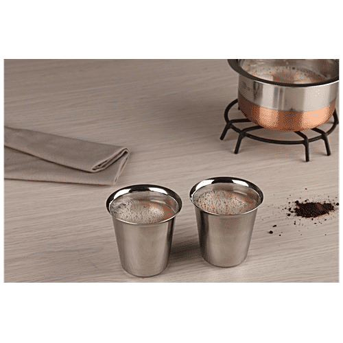 bb home Rampatra Coffee/Tea Glass - Stainless Steel, Silver, 130 ml (Set of 2) 