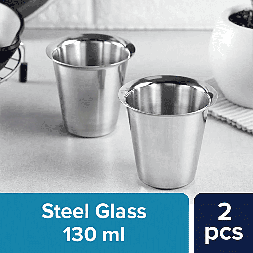 bb home Rampatra Coffee/Tea Glass - Stainless Steel, Silver, 130 ml (Set of 2) 