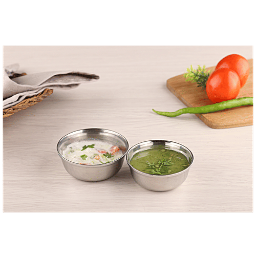 bb home Chatni Bowl/Vati/Katori - No.4, Stainless Steel, Silver, 100 ml (Set of 2) Dishwasher Safe