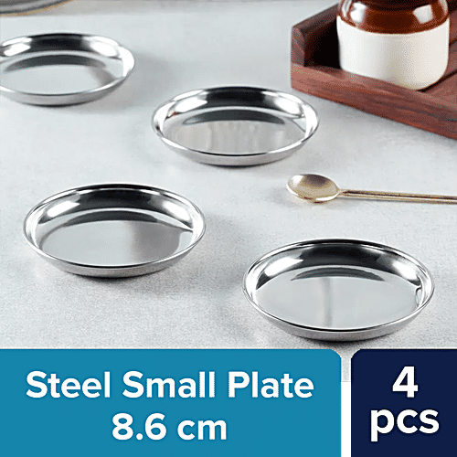 bb home Chatni Plate - No.4.5, Stainless Steel, Small, Silver, 4 pcs  Dishwasher Safe