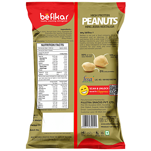Befikar High Protein Peanuts - Hing Jeera Nostalgia, 100 g  