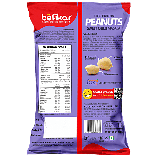 Befikar High Protein Peanuts - Sweet Chilli Masala, 100 g  