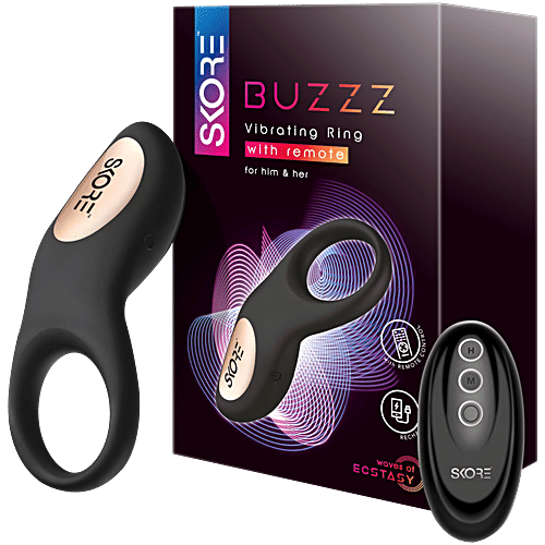 Skore Buzzz Vibrating Ring With Remote For Him & Her - 8 Modes, Black, 1 Unit  Rechargable, Waterproof