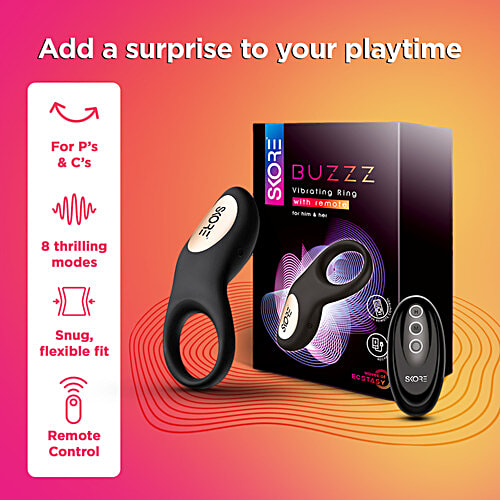 Skore Buzzz Vibrating Ring With Remote For Him & Her - 8 Modes, Black, 1 Unit  Rechargable, Waterproof