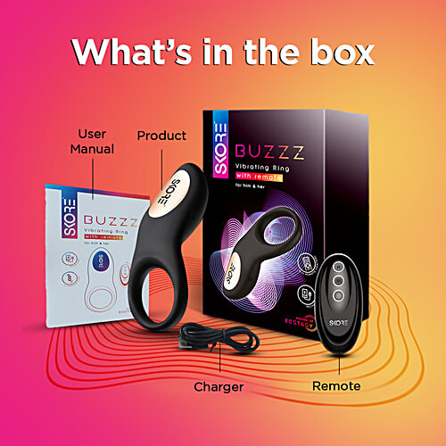 Skore Buzzz Vibrating Ring With Remote For Him & Her - 8 Modes, Black, 1 Unit  Rechargable, Waterproof
