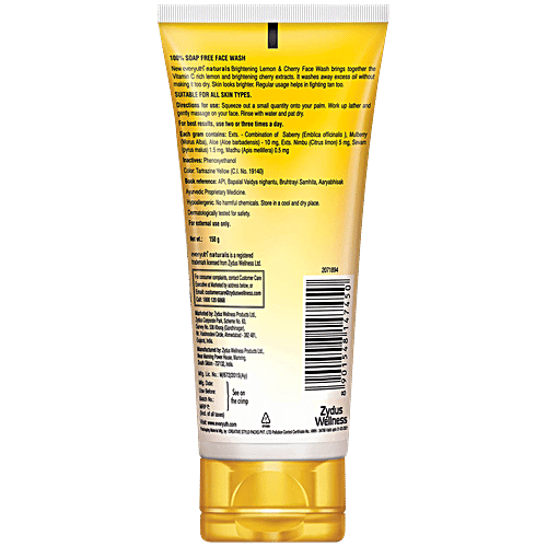 Everyuth Naturals Brightening Lemon & Cherry Face Wash, 150 g Tube 100% Soap Free, Paraben Free