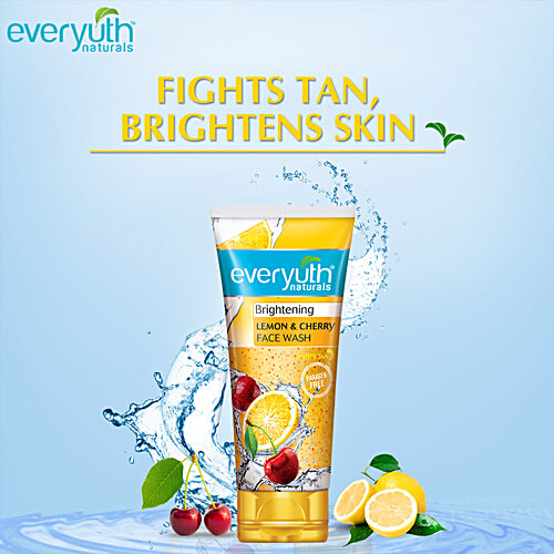 Everyuth Naturals Brightening Lemon & Cherry Face Wash, 150 g Tube 100% Soap Free, Paraben Free