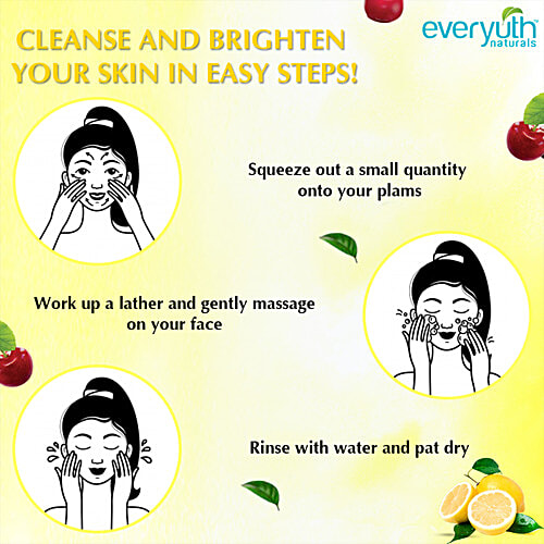 Everyuth Naturals Brightening Lemon & Cherry Face Wash, 150 g Tube 100% Soap Free, Paraben Free