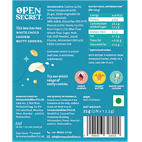 Open Secret White Chocolate Cashew Nutty Cookies, 25 g 2 pcs 