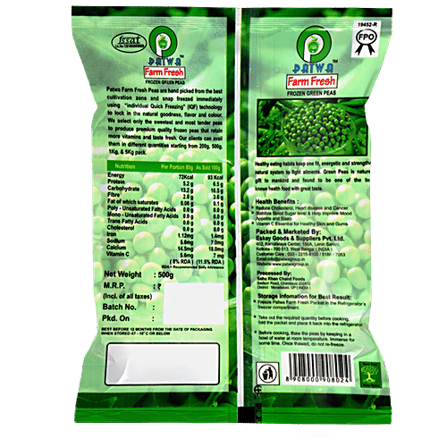 Patwa Farm Fresh Green Peas, 500 g Pouch Retain More Vitamins