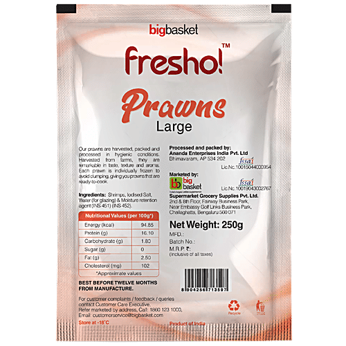 Fresho Frozen Prawns - Large, 250 g Pouch 