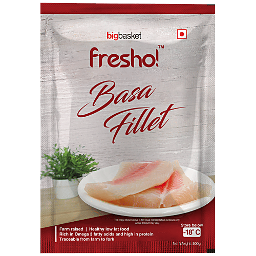 Fresho Frozen Basa Fillet - Preservative Free, 500 g Pouch 