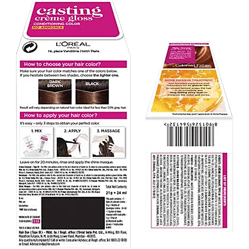 L'Oreal Paris Casting Crème Gloss - Small Pack, 45 g 500 Medium Brown No Ammonia