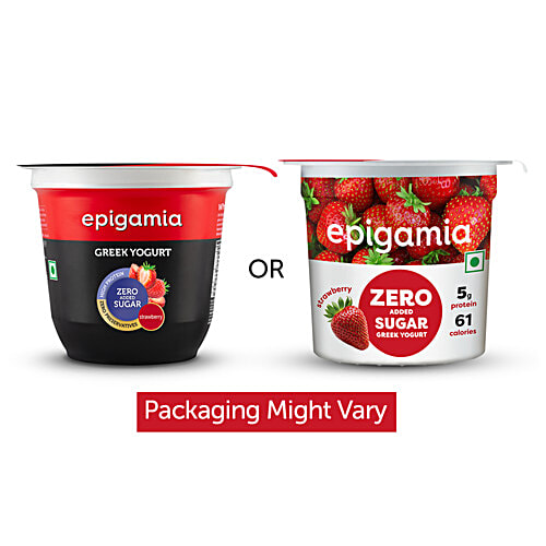 Epigamia  Strawberry Greek Yogurt, 85 g  Zero Added Sugar, High Protein
