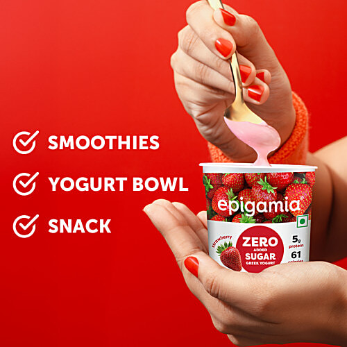 Epigamia  Strawberry Greek Yogurt, 85 g  Zero Added Sugar, High Protein