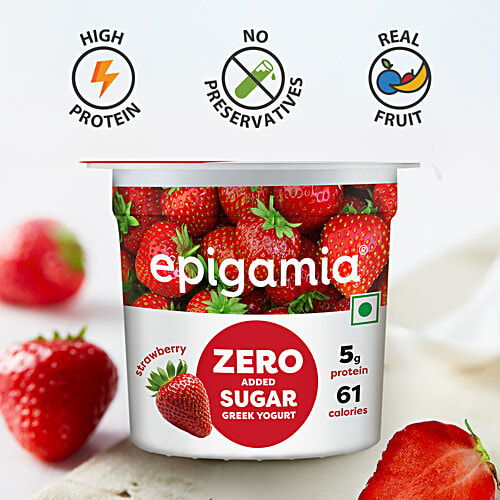Epigamia  Strawberry Greek Yogurt, 85 g  Zero Added Sugar, High Protein