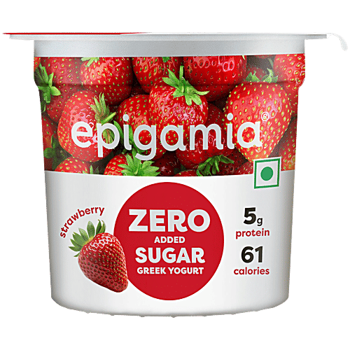 Epigamia  Strawberry Greek Yogurt, 85 g  Zero Added Sugar, High Protein
