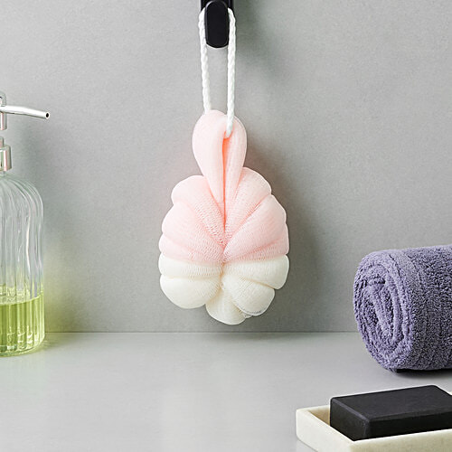 bb home Body Bath Loofah Scrubber- Dual Side, Hangable, Peach, 1 pc  