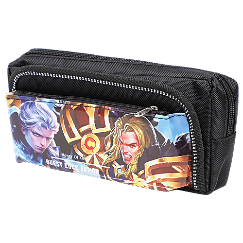 DP Black Printed Pencil Pouch - Fabric & PU, BB1255DF, 1 pc  