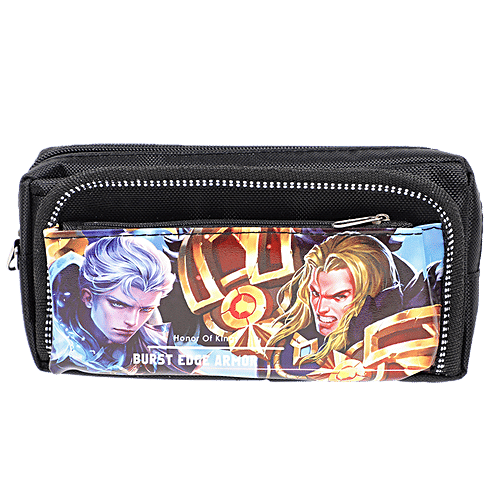 DP Black Printed Pencil Pouch - Fabric & PU, BB1255DF, 1 pc  