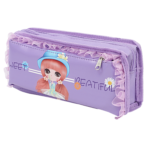 DP Printed Fabric & PU Pencil Pouch - Purple, BB1257DPPL, 1 pc  