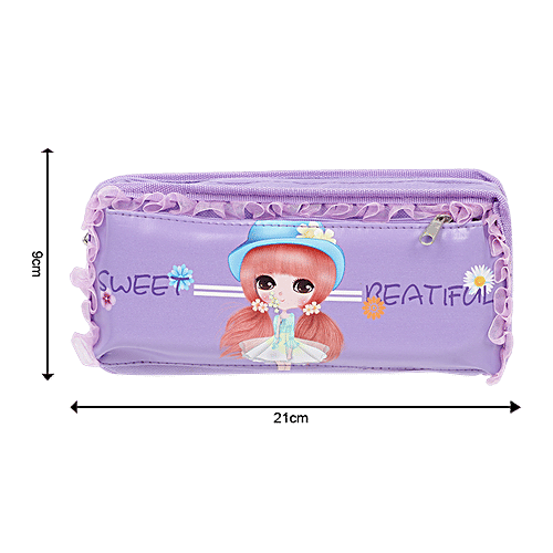 DP Printed Fabric & PU Pencil Pouch - Purple, BB1257DPPL, 1 pc  