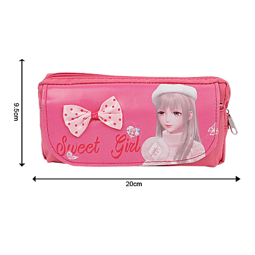 DP Printed Fabric & PU Pencil Pouch - Magenta, BB1264DMGT, 1 pc  