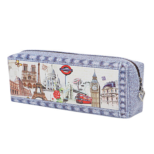 DP Blue Printed Pencil Pouch - PU, BB1284BLU, 1 pc  
