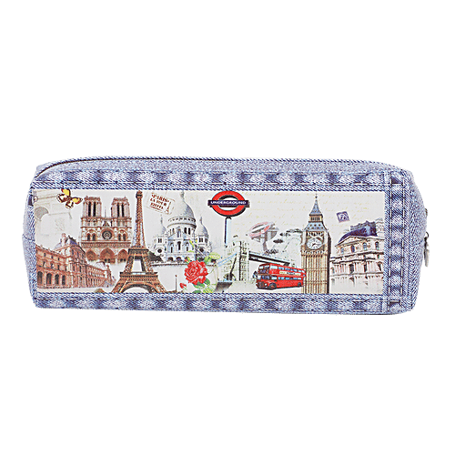 DP Blue Printed Pencil Pouch - PU, BB1284BLU, 1 pc  