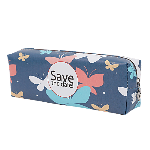 DP Navy Blue Printed Pencil Pouch - PU, BB1285NBL, 1 pc  