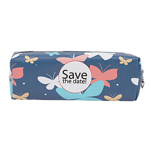 DP Navy Blue Printed Pencil Pouch - PU, BB1285NBL, 1 pc  