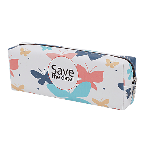 DP White Printed Pencil Pouch - PU, BB1285WHT, 1 pc  