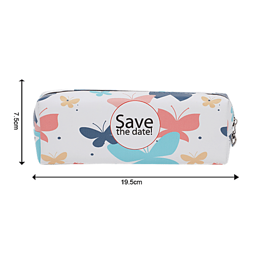 DP White Printed Pencil Pouch - PU, BB1285WHT, 1 pc  