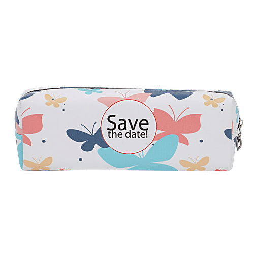 DP White Printed Pencil Pouch - PU, BB1285WHT, 1 pc  