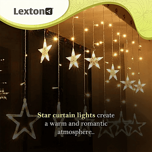 Lexton StarDecorative String Lights For Home Decor - 138 LEDs, 2.5 M, 8 Flash Modes, 12 Stars, Warm White, 1 pc  Long Lasting & Energy-Efficient,  Festive, Christmas, Party, Patio Lawn