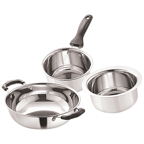 Neelam Stainless Steel Cookware Set - Kadhai, Tope & Sauce Pan, 3 pcs  