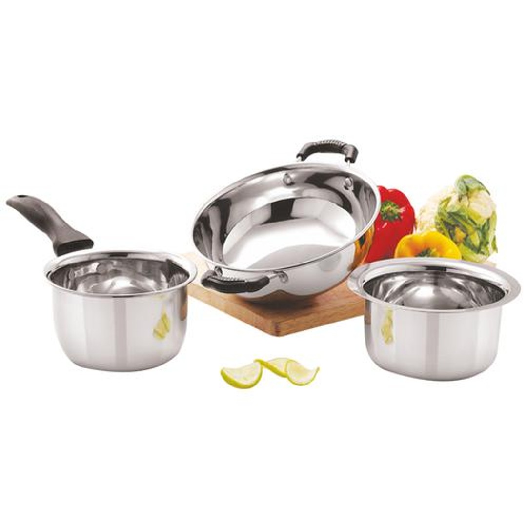 Buy Neelam Cookware Set Silver, Kadhai + Tope + Sauce Pan, Stainless