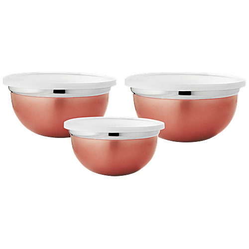 Vinayak Steel Storage Storage Container/Bowl Set - Rose Gold Finish, 3 pcs (900 ml + 1200 ml + 1500 ml) 
