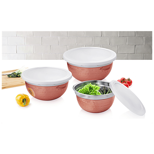 Vinayak Steel Storage Storage Container/Bowl Set - Rose Gold Finish, 3 pcs (900 ml + 1200 ml + 1500 ml) 