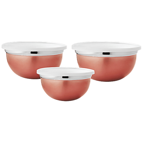Vinayak Steel Storage Storage Container/Bowl Set - Rose Gold Finish, 3 pcs (900 ml + 1200 ml + 1500 ml) 