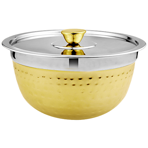 Vinayak Steel Storage Hammered Touch Bowl/Handi Set With Steel Lid - Gold Laquer Finish, 3 pcs (900 ml + 1200 ml + 1500 ml) 