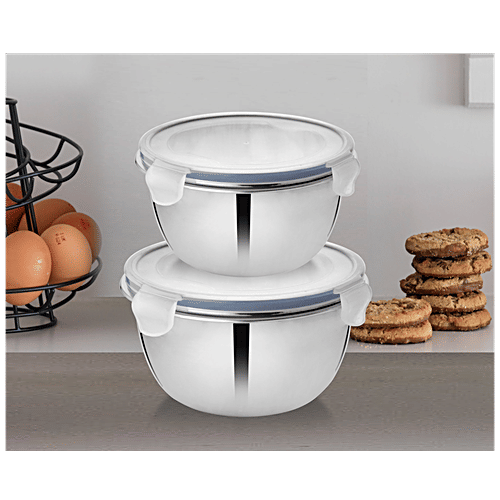 Vinayak Steel Premium Storage Container Set Mirror Finish With Leak Lock Lid, 2 pcs (700 ml + 1000 ml) 