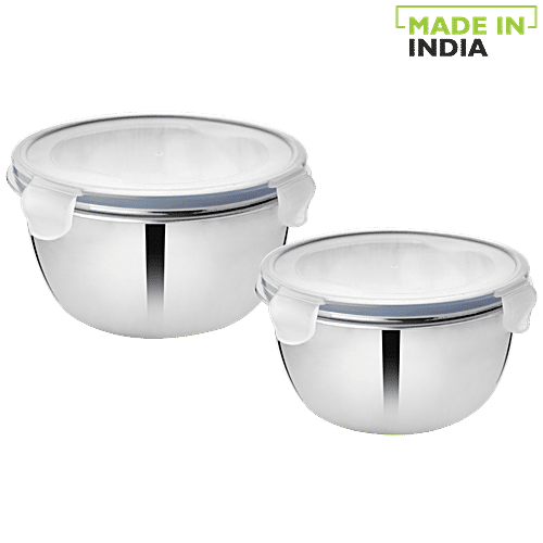 Vinayak Steel Premium Storage Container Set Mirror Finish With Leak Lock Lid, 2 pcs (700 ml + 1000 ml) 