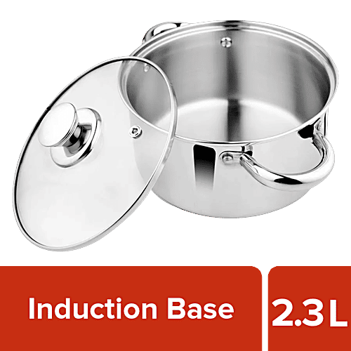 Vinayak Steel Cook N Serve Casserole/Stewpot - Induction Base, With Glass Lid, 18 cm, 2.3 l  